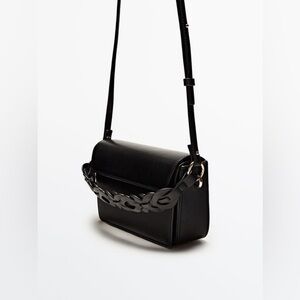 Massimo Dutti Black Leather Crossbody with interwoven handle. NWT. $299.